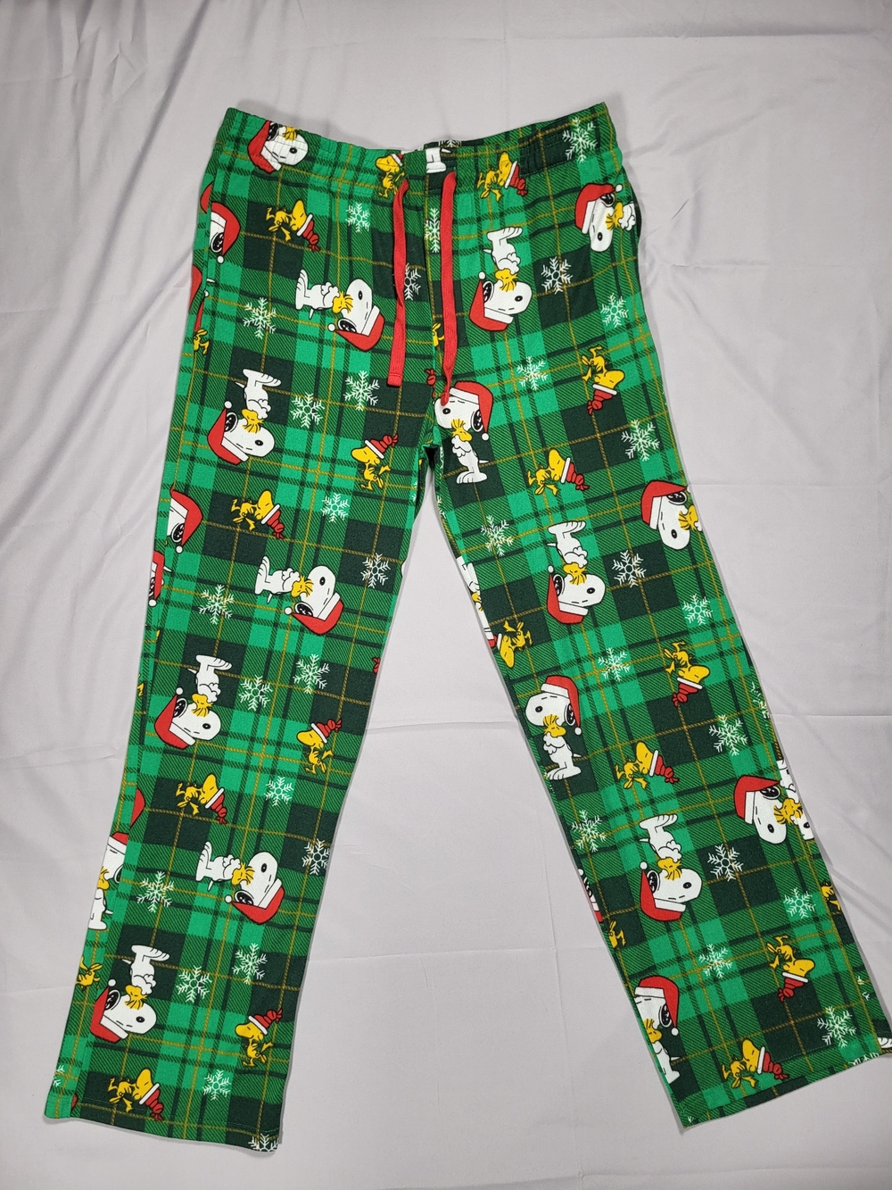Peanuts Snoopy Woodstock Christmas Flannel Pajama Pants XL Green